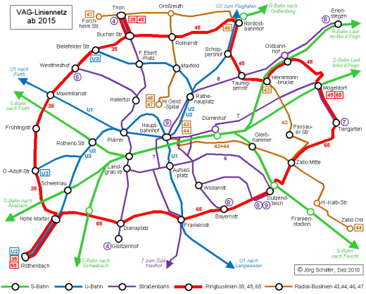 VAG-Liniennetz 2015 im mittleren Ring
