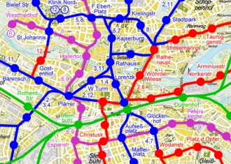 Stadtplan mit Liniennetz