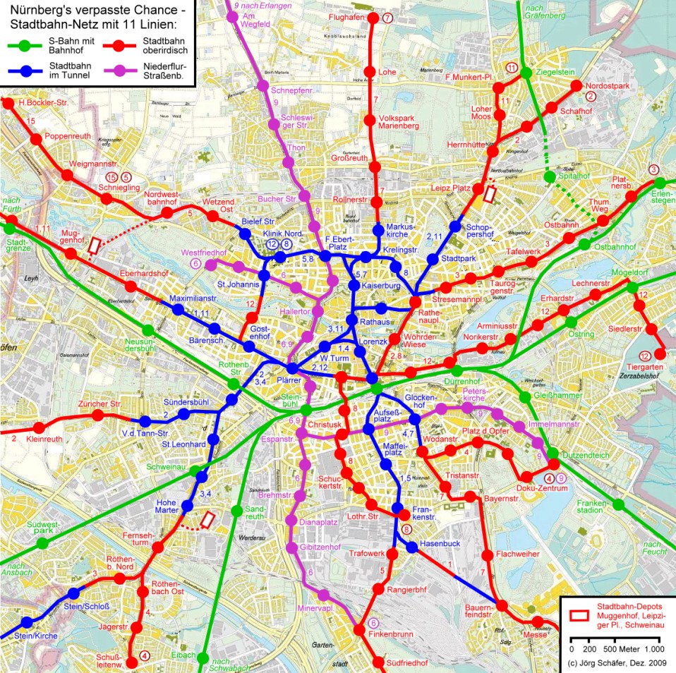 Stadtplan mit Schienennetz